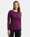 Micro Modal Cotton Relaxed Fit Solid Round Neck Full Sleeve T-Shirt with Curved Hem Styling - Purple Wine-1