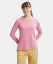 Micro Modal Cotton Relaxed Fit Solid Round Neck Full Sleeve T-Shirt with Curved Hem Styling - Wild Rose-1