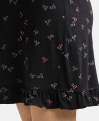 Micro Modal Cotton Ruffled Hem Styled Half Sleeve Printed Sleep Dress - Black-8