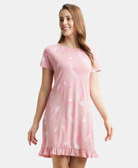 Micro Modal Cotton Ruffled Hem Styled Half Sleeve Printed Sleep Dress - Blush Assorted Prints-5