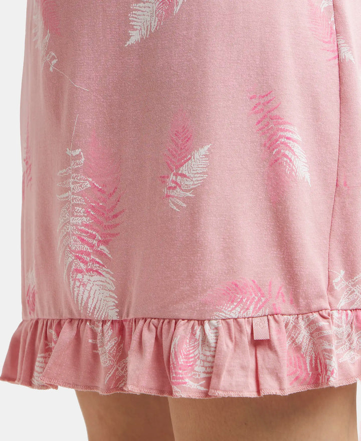 Micro Modal Cotton Ruffled Hem Styled Half Sleeve Printed Sleep Dress - Blush Assorted Prints-8