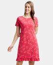 Micro Modal Cotton Ruffled Hem Styled Half Sleeve Printed Sleep Dress - Ruby-1
