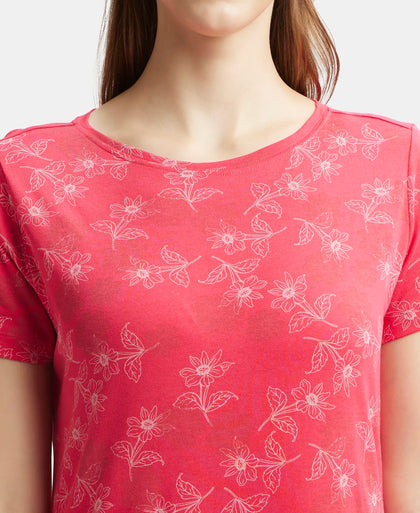 Micro Modal Cotton Ruffled Hem Styled Half Sleeve Printed Sleep Dress - Ruby-7