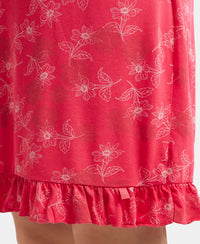 Micro Modal Cotton Ruffled Hem Styled Half Sleeve Printed Sleep Dress - Ruby-8