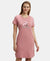 Super Combed Cotton Curved Hem Styled Half Sleeve Printed Sleep Dress with Side Pockets - Brandied Apricot-1