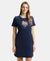 Super Combed Cotton Curved Hem Styled Half Sleeve Printed Sleep Dress with Side Pockets - Navy Blazer-1