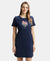 Super Combed Cotton Curved Hem Styled Half Sleeve Printed Sleep Dress with Side Pockets - Navy Blazer-1