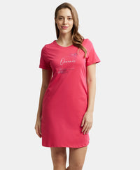 Super Combed Cotton Curved Hem Styled Half Sleeve Printed Sleep Dress with Side Pockets - Ruby-5