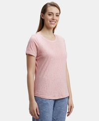Super Combed Cotton Relaxed Fit Printed Round Neck Half Sleeve T-Shirt with Contrast Piping Design - Blush-2