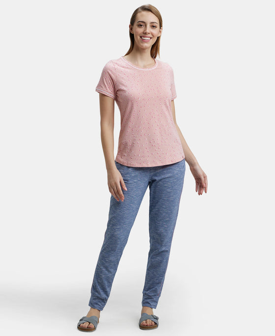 Super Combed Cotton Relaxed Fit Printed Round Neck Half Sleeve T-Shirt with Contrast Piping Design - Blush-6