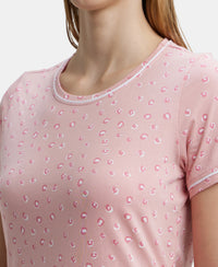 Super Combed Cotton Relaxed Fit Printed Round Neck Half Sleeve T-Shirt with Contrast Piping Design - Blush-7