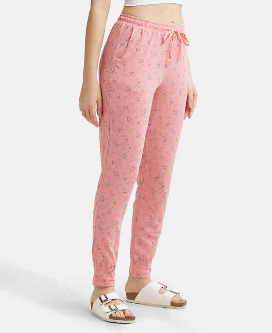 Super Combed Cotton Relaxed Fit Cuffed Hem Styled Printed Pyjama With Side Pockets - Brandied Apricot-2