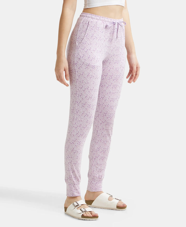 Super Combed Cotton Relaxed Fit Cuffed Hem Styled Printed Pyjama With Side Pockets - Pastel Lilac-2
