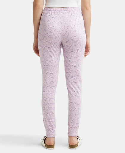 Super Combed Cotton Relaxed Fit Cuffed Hem Styled Printed Pyjama With Side Pockets - Pastel Lilac-3