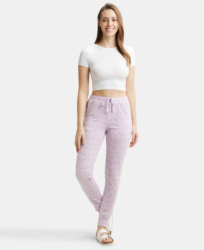 Super Combed Cotton Relaxed Fit Cuffed Hem Styled Printed Pyjama With Side Pockets - Pastel Lilac-4