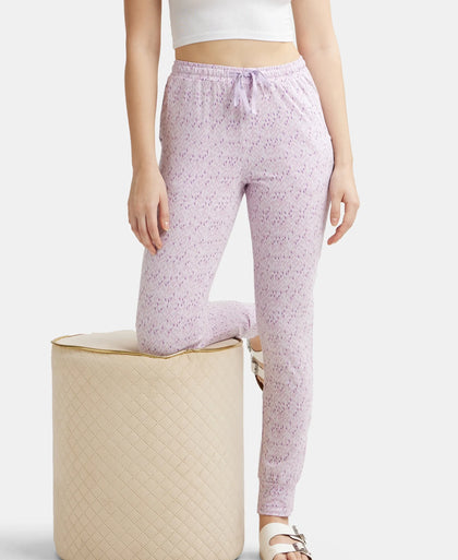 Super Combed Cotton Relaxed Fit Cuffed Hem Styled Printed Pyjama With Side Pockets - Pastel Lilac-5