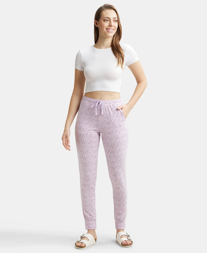 Super Combed Cotton Relaxed Fit Cuffed Hem Styled Printed Pyjama With Side Pockets - Pastel Lilac-6