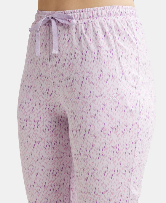 Super Combed Cotton Relaxed Fit Cuffed Hem Styled Printed Pyjama With Side Pockets - Pastel Lilac-7