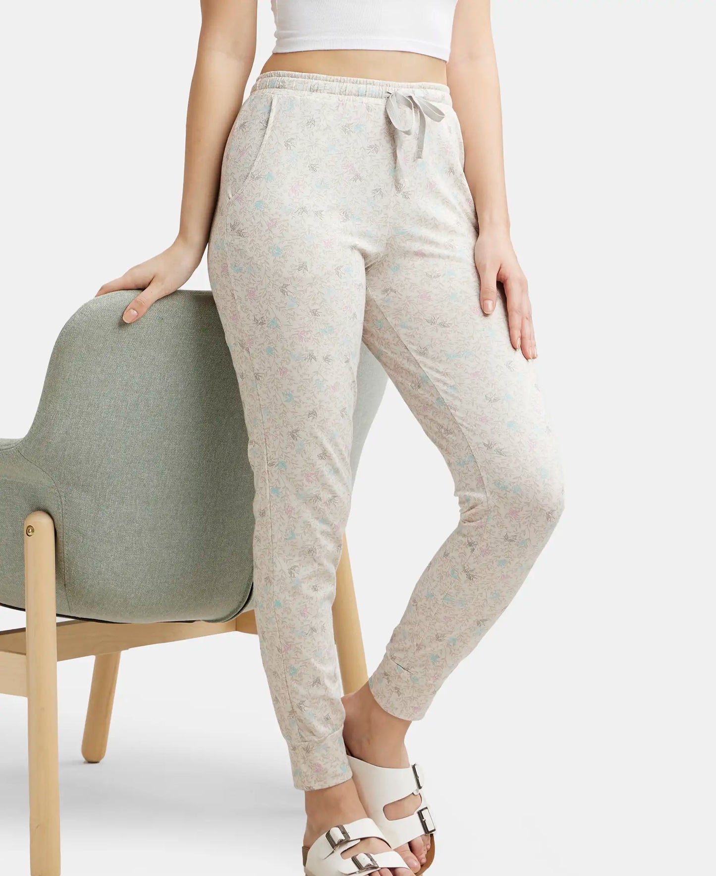 Super Combed Cotton Relaxed Fit Cuffed Hem Styled Printed Pyjama With Side Pockets - Vapour Blue-5