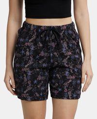 Super Combed Cotton Relaxed Fit Printed Shorts with Convenient Side Pockets - Black-1