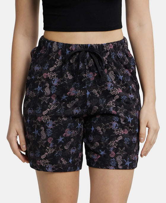 Super Combed Cotton Relaxed Fit Printed Shorts with Convenient Side Pockets - Black-1