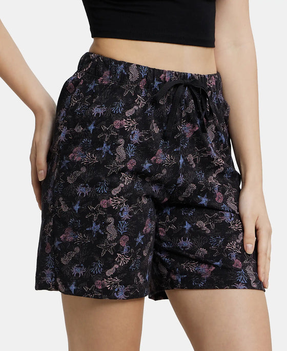 Super Combed Cotton Relaxed Fit Printed Shorts with Convenient Side Pockets - Black-2