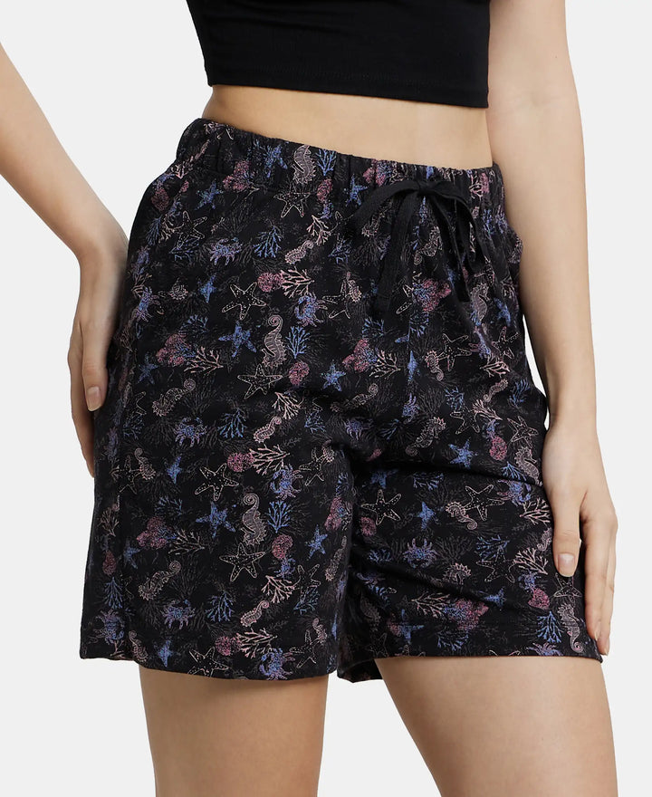 Super Combed Cotton Relaxed Fit Printed Shorts with Convenient Side Pockets - Black-2