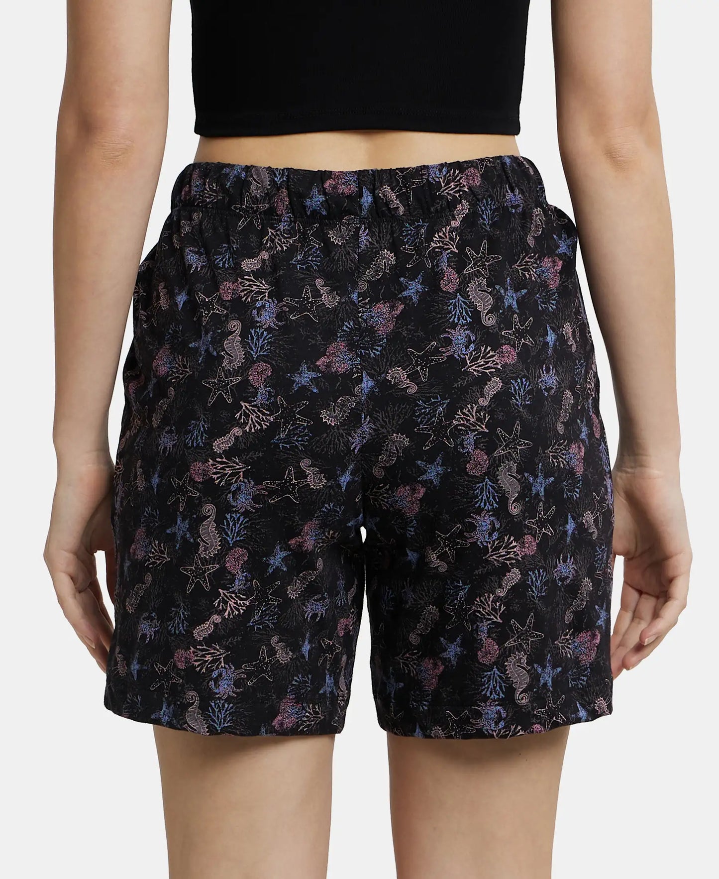 Super Combed Cotton Relaxed Fit Printed Shorts with Convenient Side Pockets - Black-3
