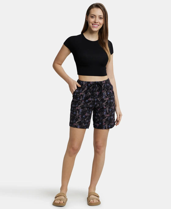 Super Combed Cotton Relaxed Fit Printed Shorts with Convenient Side Pockets - Black-4
