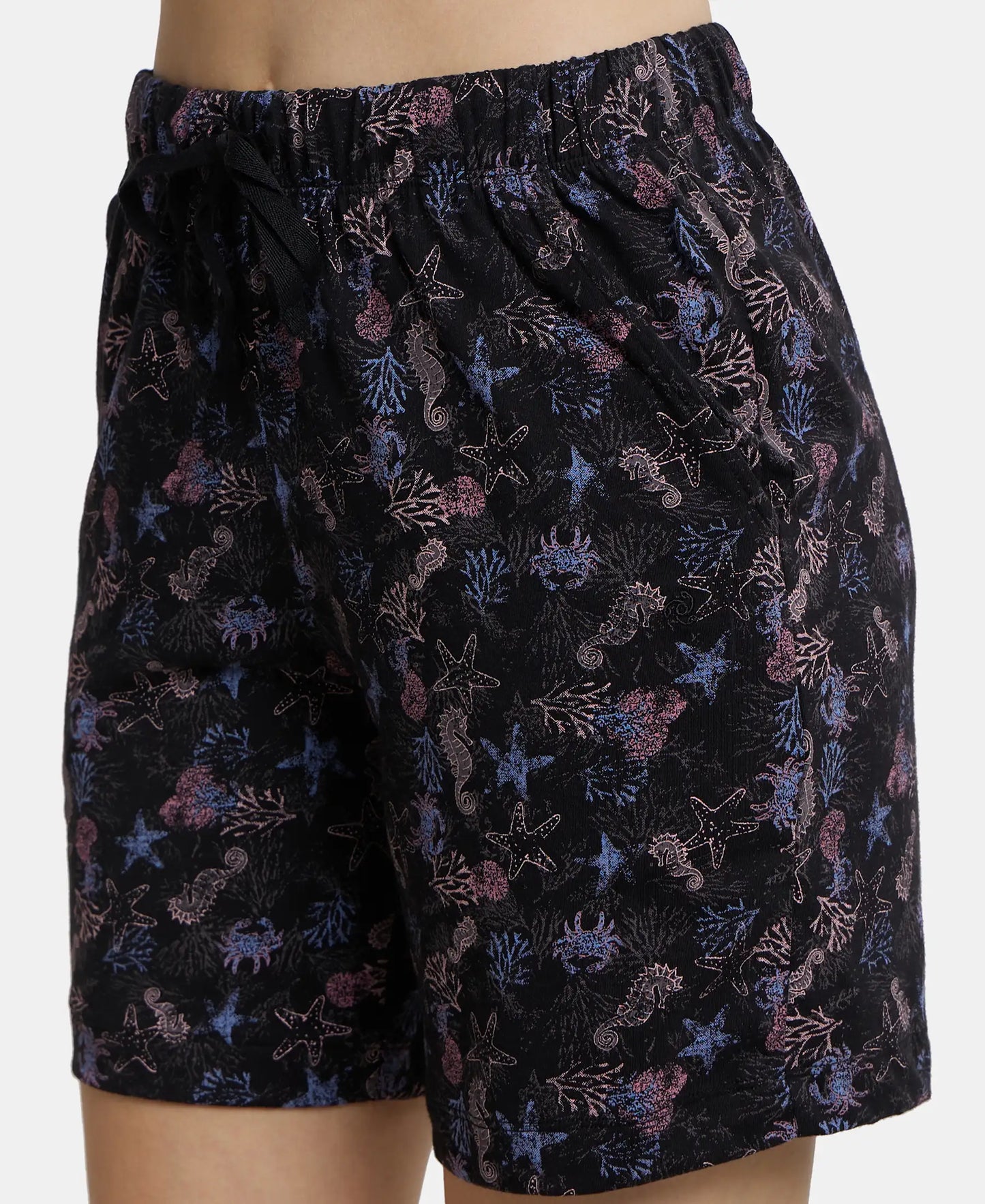 Super Combed Cotton Relaxed Fit Printed Shorts with Convenient Side Pockets - Black-7