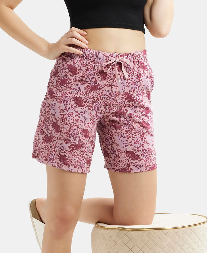 Super Combed Cotton Relaxed Fit Printed Shorts with Convenient Side Pockets - Lilas-5