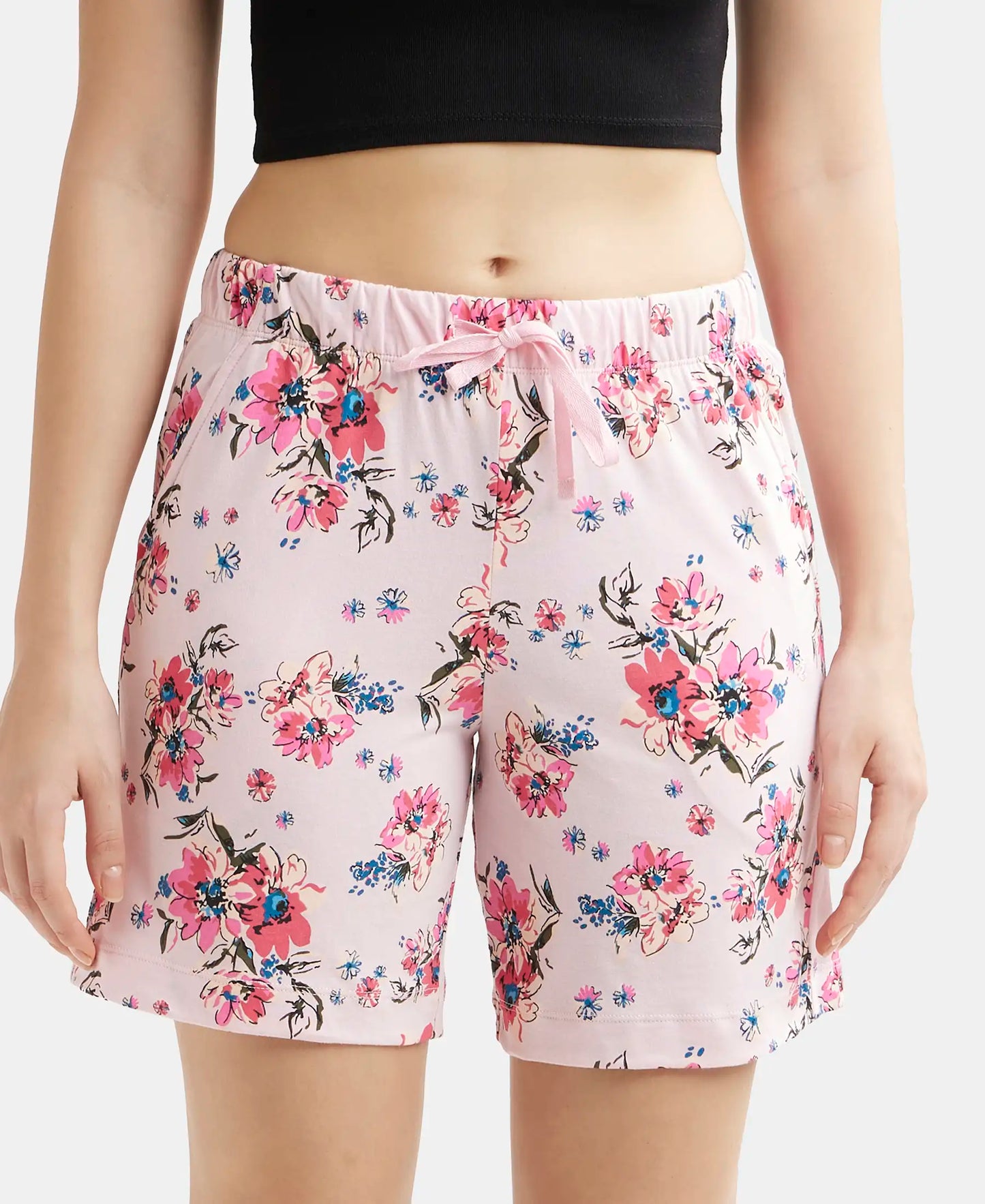 Super Combed Cotton Relaxed Fit Printed Shorts with Convenient Side Pockets - Orchid Pink-1