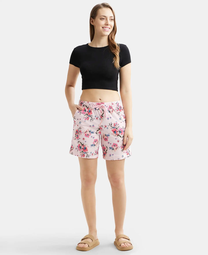Super Combed Cotton Relaxed Fit Printed Shorts with Convenient Side Pockets - Orchid Pink-6