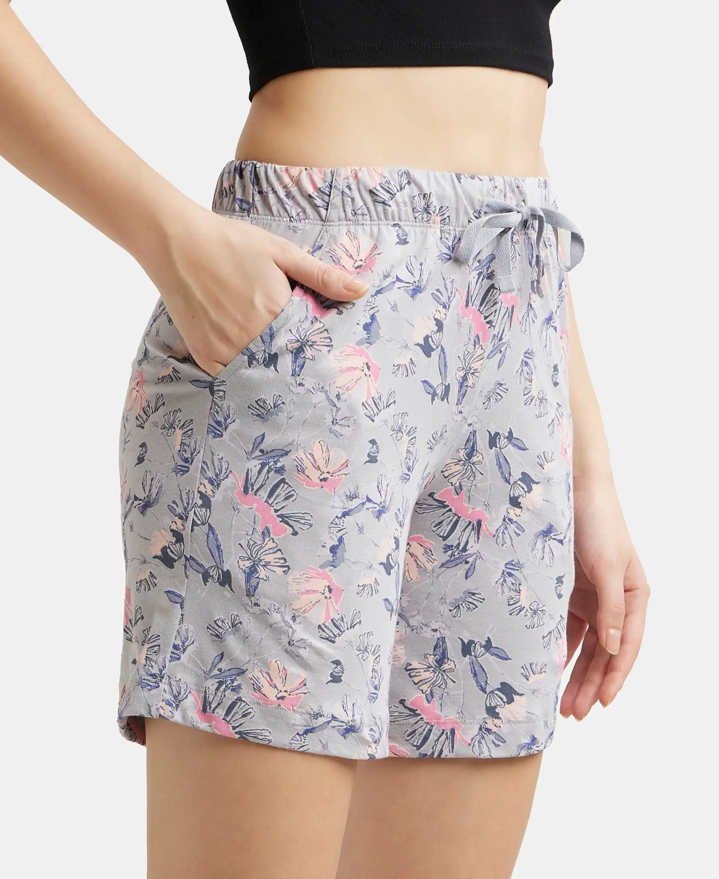 Super Combed Cotton Relaxed Fit Printed Shorts with Convenient Side Pockets - Quarry-2