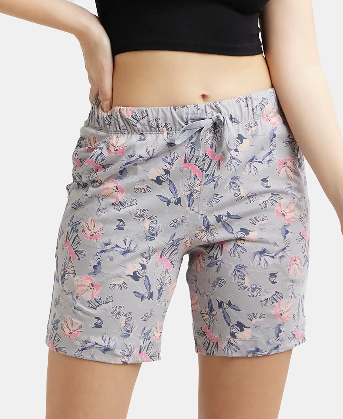 Super Combed Cotton Relaxed Fit Printed Shorts with Convenient Side Pockets - Quarry-5