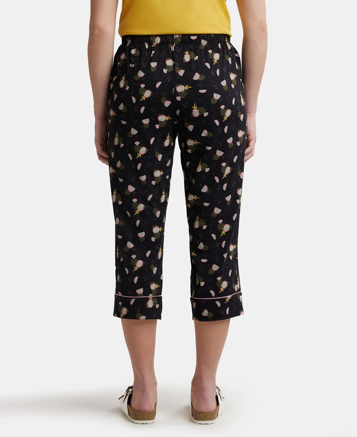 Super Combed Cotton Printed Elastane Slim Fit Capri with Ultrasoft Waistband - Black-3