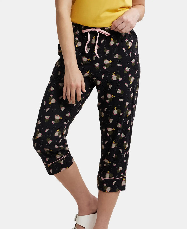 Super Combed Cotton Printed Elastane Slim Fit Capri with Ultrasoft Waistband - Black-5