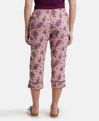 Super Combed Cotton Printed Elastane Slim Fit Capri with Ultrasoft Waistband - Lilas-3