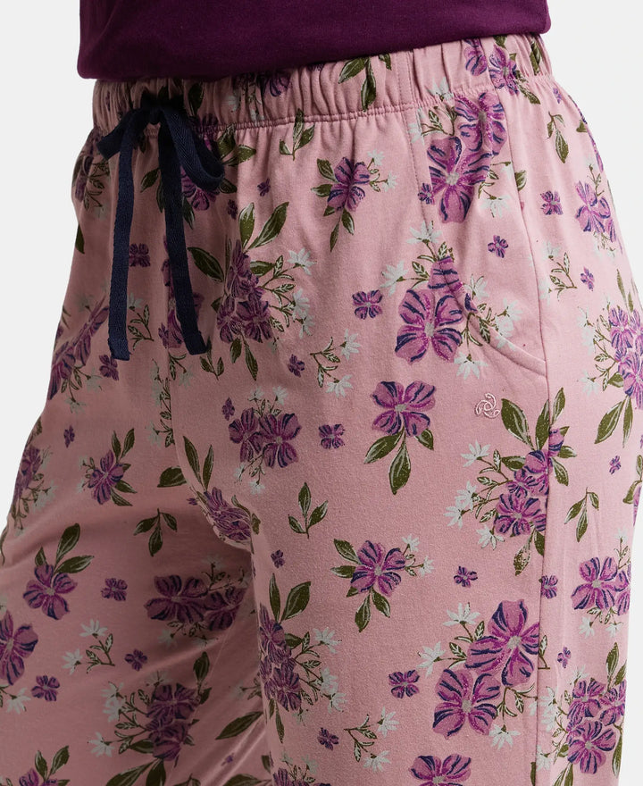 Super Combed Cotton Printed Elastane Slim Fit Capri with Ultrasoft Waistband - Lilas-6