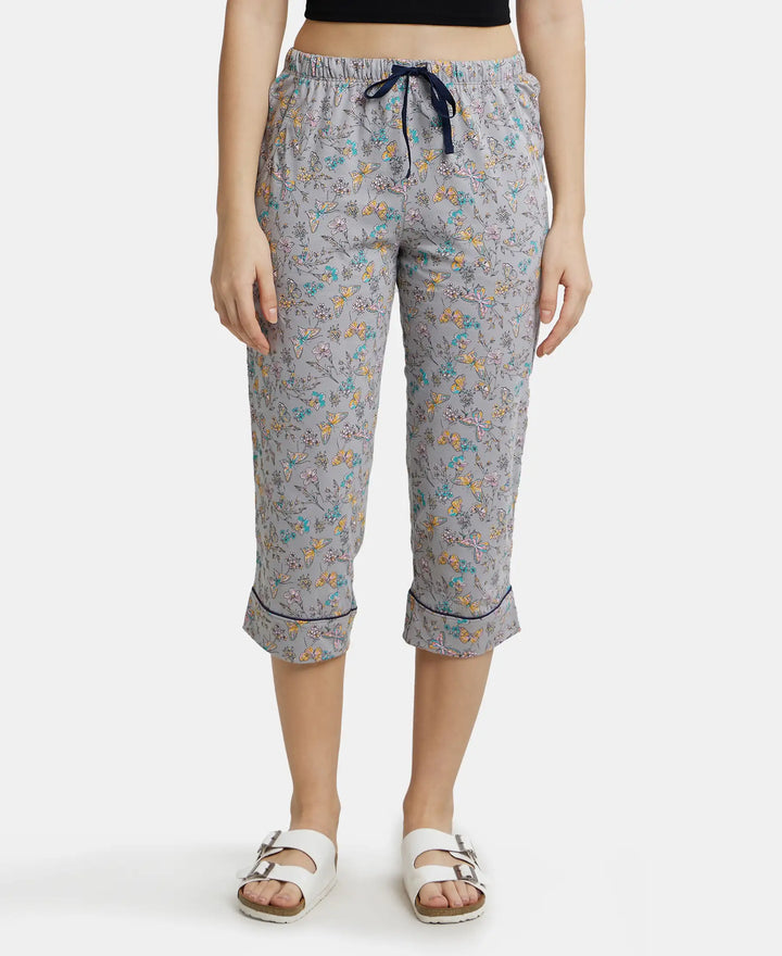 Super Combed Cotton Printed Elastane Slim Fit Capri with Ultrasoft Waistband - Quarry-1