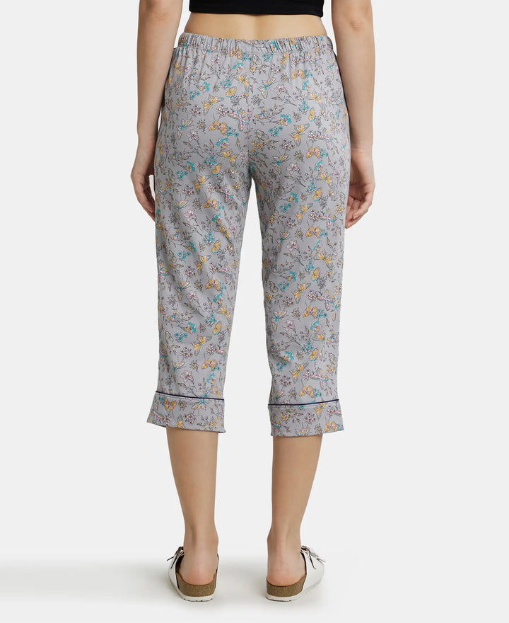 Super Combed Cotton Printed Elastane Slim Fit Capri with Ultrasoft Waistband - Quarry-3
