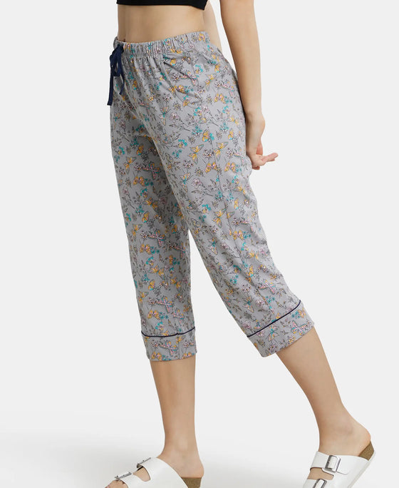 Super Combed Cotton Printed Elastane Slim Fit Capri with Ultrasoft Waistband - Quarry-5