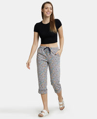 Super Combed Cotton Printed Elastane Slim Fit Capri with Ultrasoft Waistband - Quarry-6