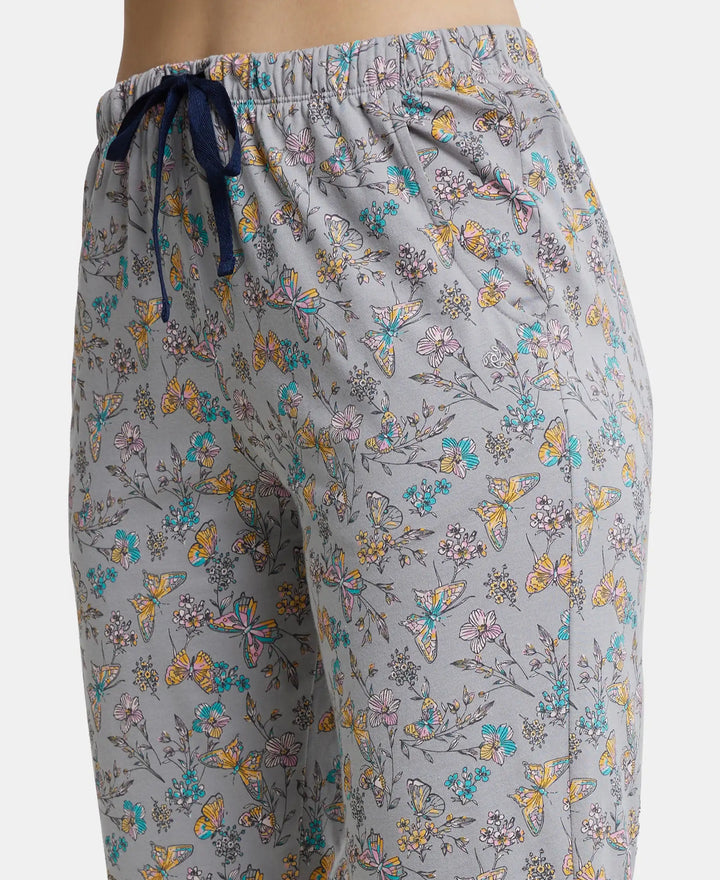 Super Combed Cotton Printed Elastane Slim Fit Capri with Ultrasoft Waistband - Quarry-7