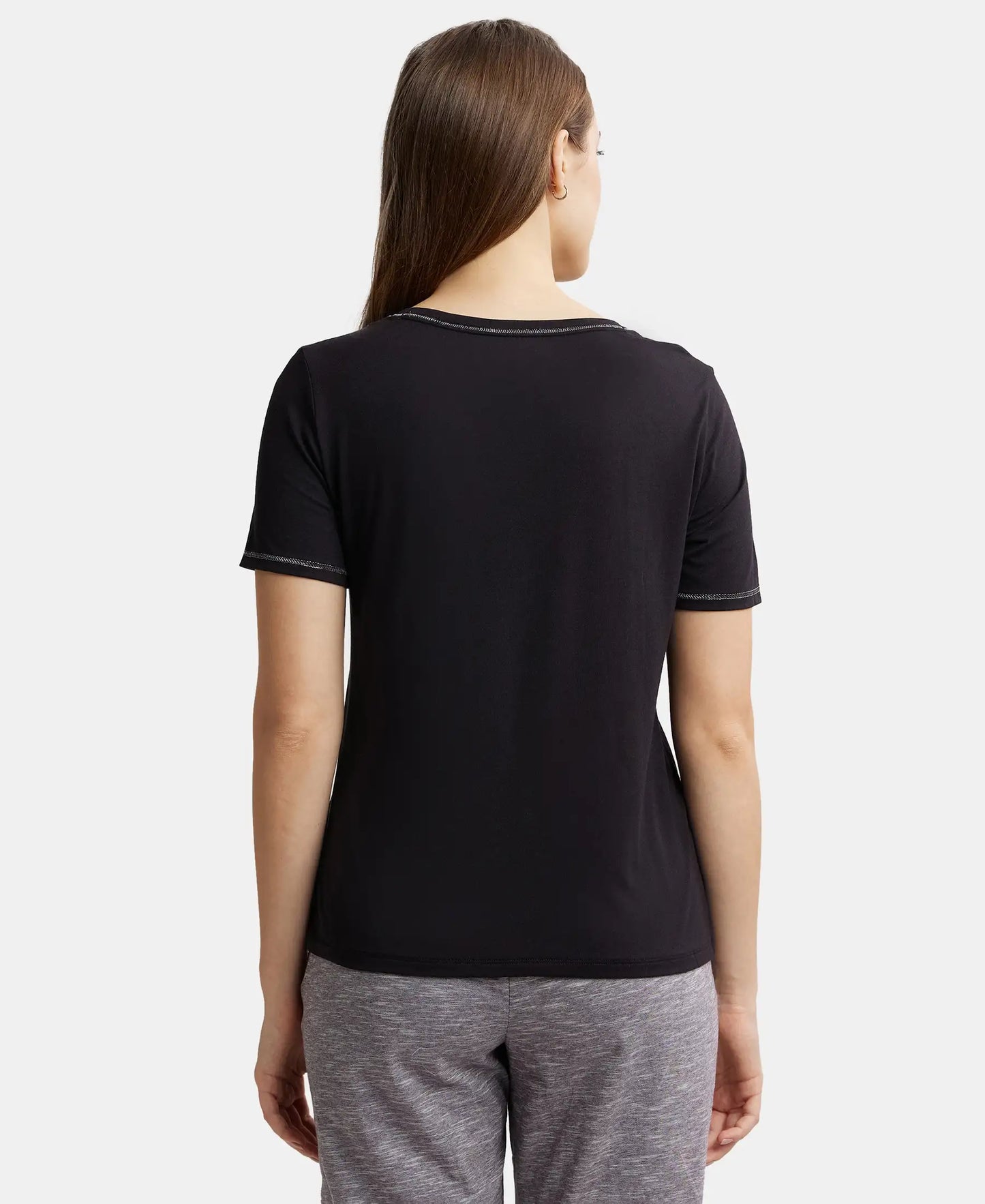 Micro Modal Cotton Relaxed Fit Round neck Half Sleeve T-Shirt - Black-3