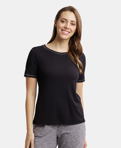 Micro Modal Cotton Relaxed Fit Round neck Half Sleeve T-Shirt - Black-5