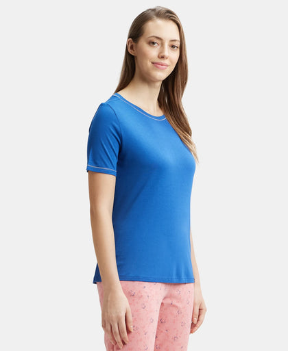 Micro Modal Cotton Relaxed Fit Round neck Half Sleeve T-Shirt - Blue Quartz-2