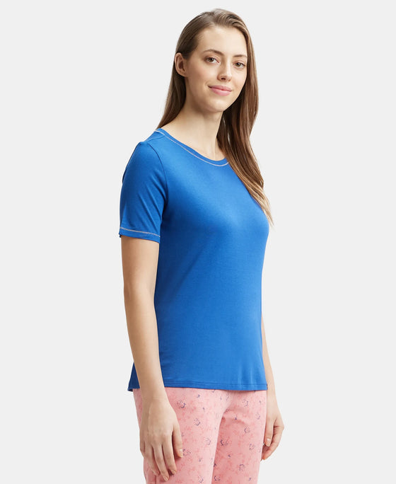 Micro Modal Cotton Relaxed Fit Round neck Half Sleeve T-Shirt - Blue Quartz-2