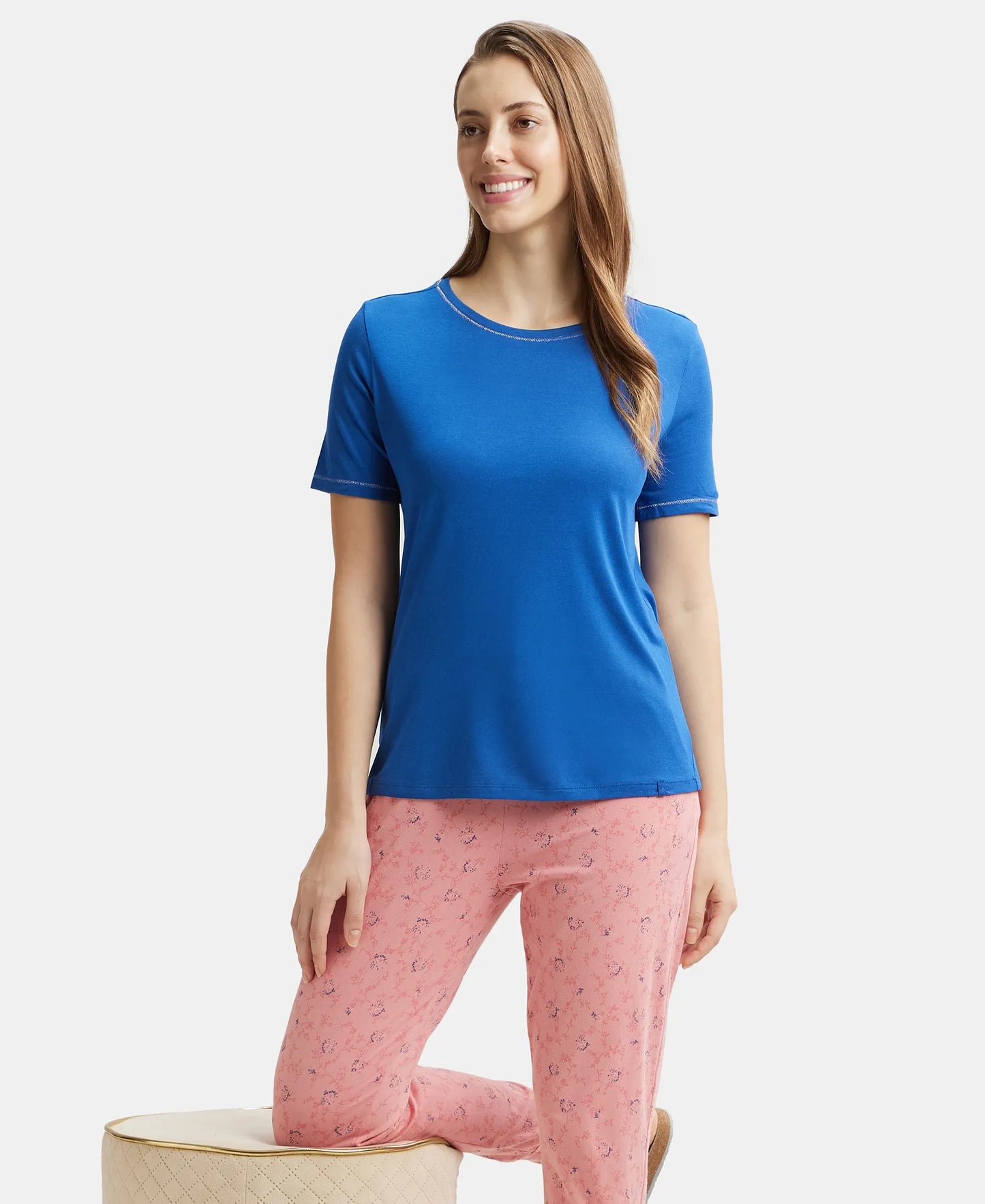 Micro Modal Cotton Relaxed Fit Round neck Half Sleeve T-Shirt - Blue Quartz-6