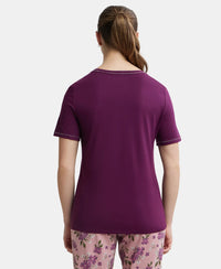 Micro Modal Cotton Relaxed Fit Round neck Half Sleeve T-Shirt - Purple Wine-3